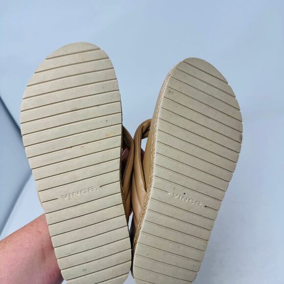 Vince Tan Leather Platform Flip Flop Sandals Women’s Size 7.5 - Picture 10 of 12